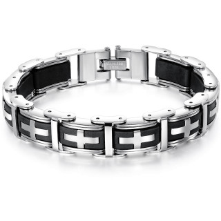 Bracelet homme acier  segments croix