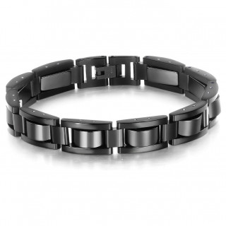Bracelet homme acier style chenille  segments noirs
