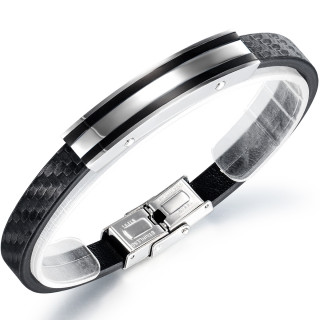 Bracelet homme aspect tiss  bande d'acier  lignes noires