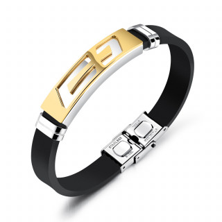 Bracelet homme avec plaque d'acier dore et grise  croix