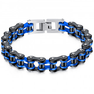 Bracelet homme chaine mcanique acier - Noir et bleu