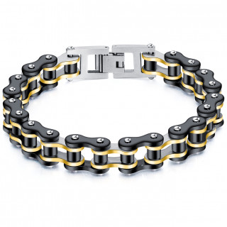 Bracelet homme chaine mcanique acier - Noir et dor