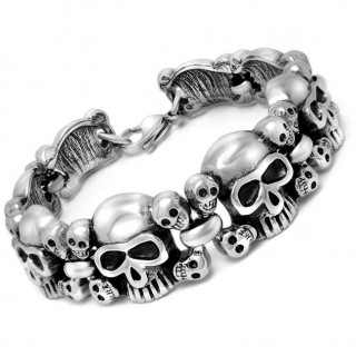 Bracelet homme à cranes d'acier en enfilade