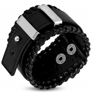 Bracelet homme cuir noir style ceinture