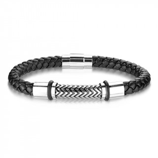 Bracelet homme cuir tress  cylindre inox grav