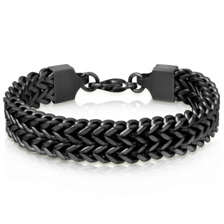 Bracelet homme double chaine  maillons en V - Noir