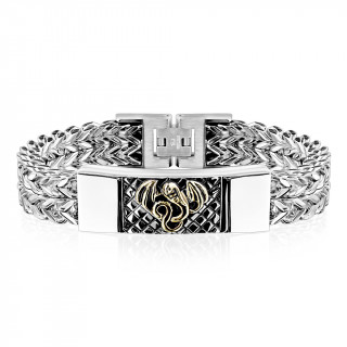 Bracelet homme double chaine  plaque dragon