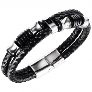 Bracelet homme double tresse cercl de bagues en acier style mcanique