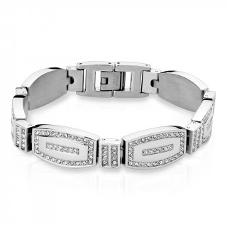 Bracelet homme en acier à maillons convexes bordés de pierres