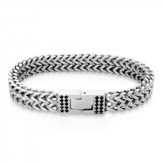 Bracelet homme en acier  maillons en V et pierres noires