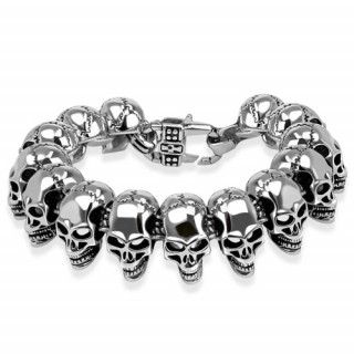Bracelet homme en acier à maillons têtes de morts
