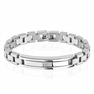 Bracelet homme en acier avec barette serties et mailles rectangles