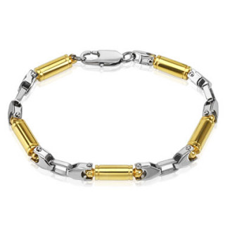 Bracelet homme en acier avec cylindres dors rainurs  billes