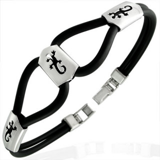 Bracelet homme en cables  plaques d'acier avec lzards