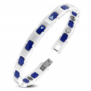 Bracelet homme en cramique blanche et bleue