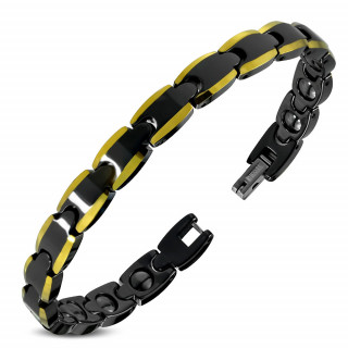 Bracelet homme en cramique noire et dore  maillons style puzzle