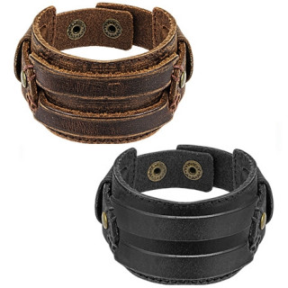 Bracelet homme en cuir aspect us avec lanires sur l'avant