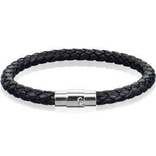 Bracelet homme en cuir tress noir  attache inox