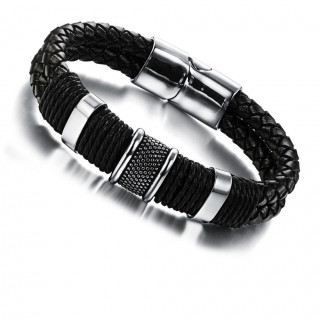 Bracelet homme en cuir tress cercl de bagues en acier