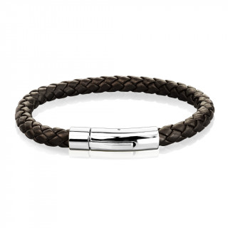 Bracelet homme en cuir tressé marron à attache cylindrique métal
