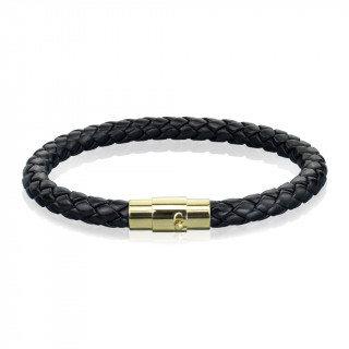 Bracelet homme en cuir tress noir  attache dore