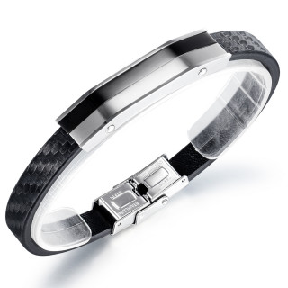 Bracelet homme en fibre  plaque en acier noir et gris