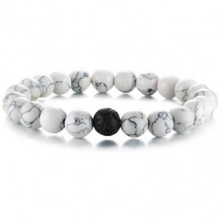 Bracelet homme en perles de Howlite blanche et de lave