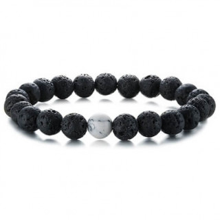 Bracelet homme en perles de lave et Howlite blanche