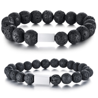 Bracelet homme en perles de lave noires