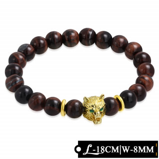 Bracelet homme en perles de pierre oeil de tige  tte de loup dore