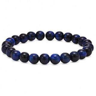 Bracelet homme en perles de pierre oeil de Tigre bleu