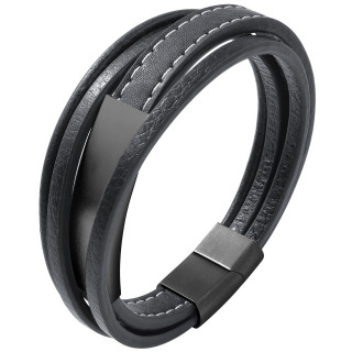 Bracelet homme fines bandes similicuir à plaque d'acier poli