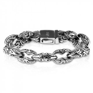 Bracelet homme large en acier  reliefs tribaux