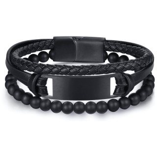 Bracelet homme multi-rangs noir  plaque d'acier