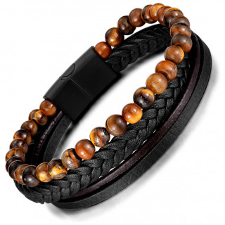 Bracelet homme multi-rangs tress  perles de pierre Oeil de Tigre