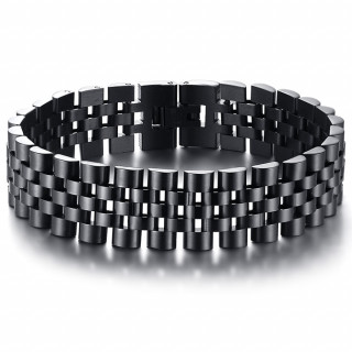Bracelet homme noir acier style chenille large