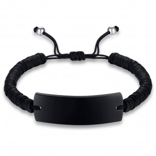 Bracelet homme noir  anneaux de silicone et plaque d'acier