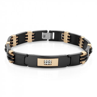 Bracelet homme noir et cuivr  plaques d'acier et pierres claires