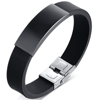 Bracelet homme noir silicone  large plaque d'acier