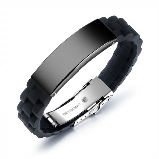 Bracelet homme noir silicone  plaque d'acier