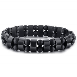 Bracelet homme à perles noires et segments hématite