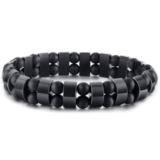 Bracelet homme  perles noires et segments hmatite