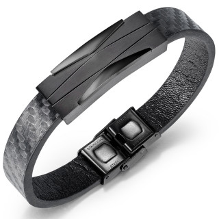 Bracelet homme à plaque d'acier style futuriste noire