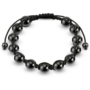 Bracelet homme plaqu hmatite  perles noires en acier