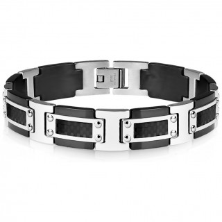 Bracelet homme rivet noir et argent  fibre de carbone