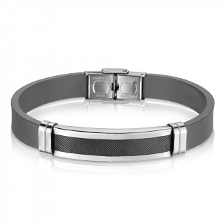 Bracelet homme silicone  plaque d'acier avec grille noire