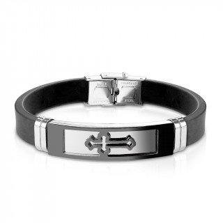 Bracelet homme silicone avec plaque acier  croix noire