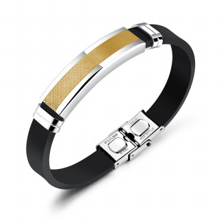 Bracelet homme silicone avec plaque acier dor  croisillons