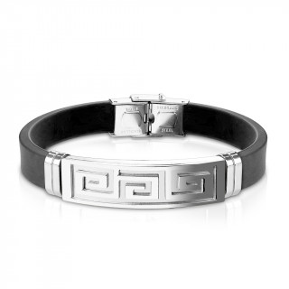 Bracelet homme silicone avec plaque acier à labyrinthe