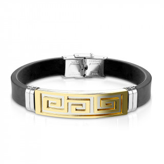 Bracelet homme silicone avec plaque acier  labyrinthe dor